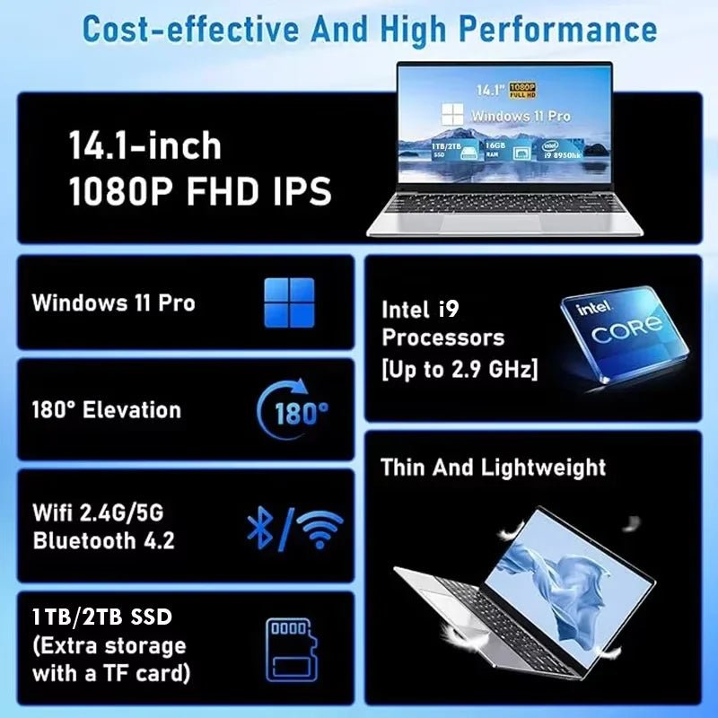 14.1” Gaming Laptop Windows 11 Intel Core i9 - 8950hk 16GB RAM 1/2TB M.2 SSD Laptops 4K HD Gaming laptop - Xlam