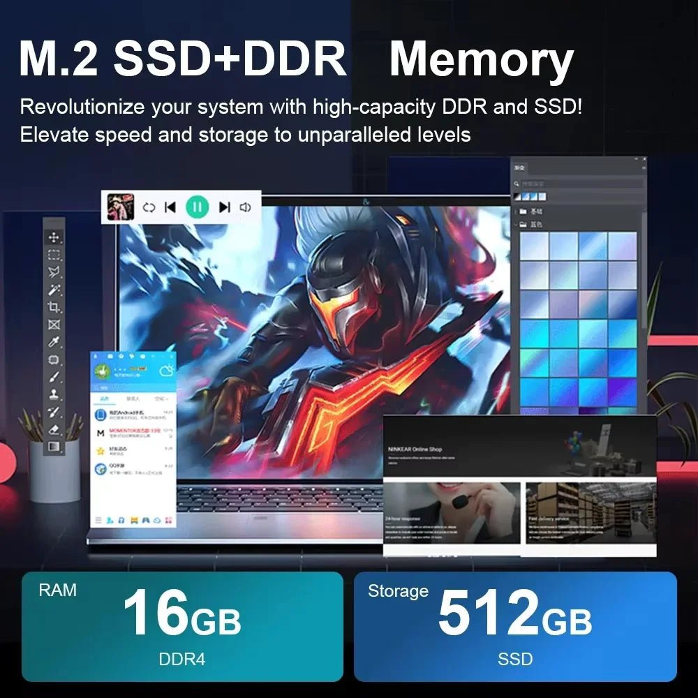 15.6 inch Laptop Computer Intel Celeron N4000 Notebook PC Fingerprint Unlock Windows 11 Pro 16GB RAM 1TB SSD 1920*1080P Laptops - Xlam