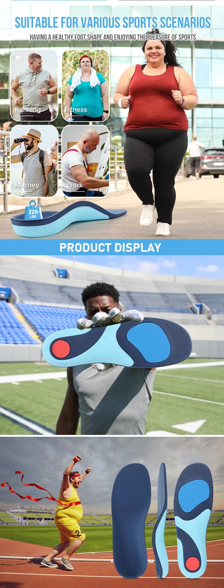 220+lbs Plantar Fasciitis Relief Insoles High Arch Support Absorb Shock Distribute Pressure Perfect for Work Boot Orthotics - Xlam