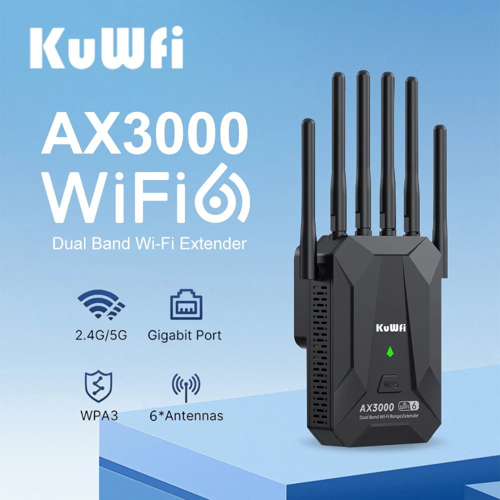 3000M Wireless WiFi Repeater 2.4Ghz 5GHz Dual Band WiFi6 Router 802.11AX Long Range WiFi Booster Signal Extender Amplifier WPS - Xlam