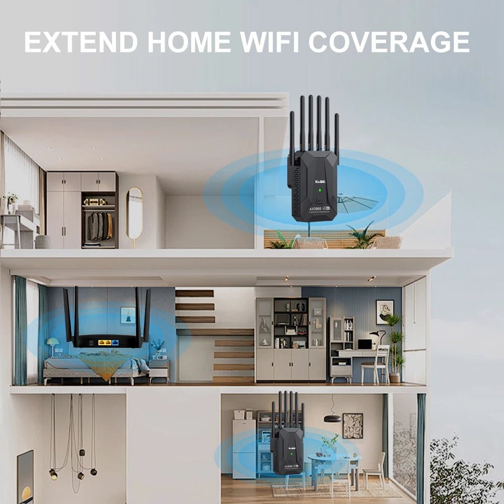 3000M Wireless WiFi Repeater 2.4Ghz 5GHz Dual Band WiFi6 Router 802.11AX Long Range WiFi Booster Signal Extender Amplifier WPS - Xlam