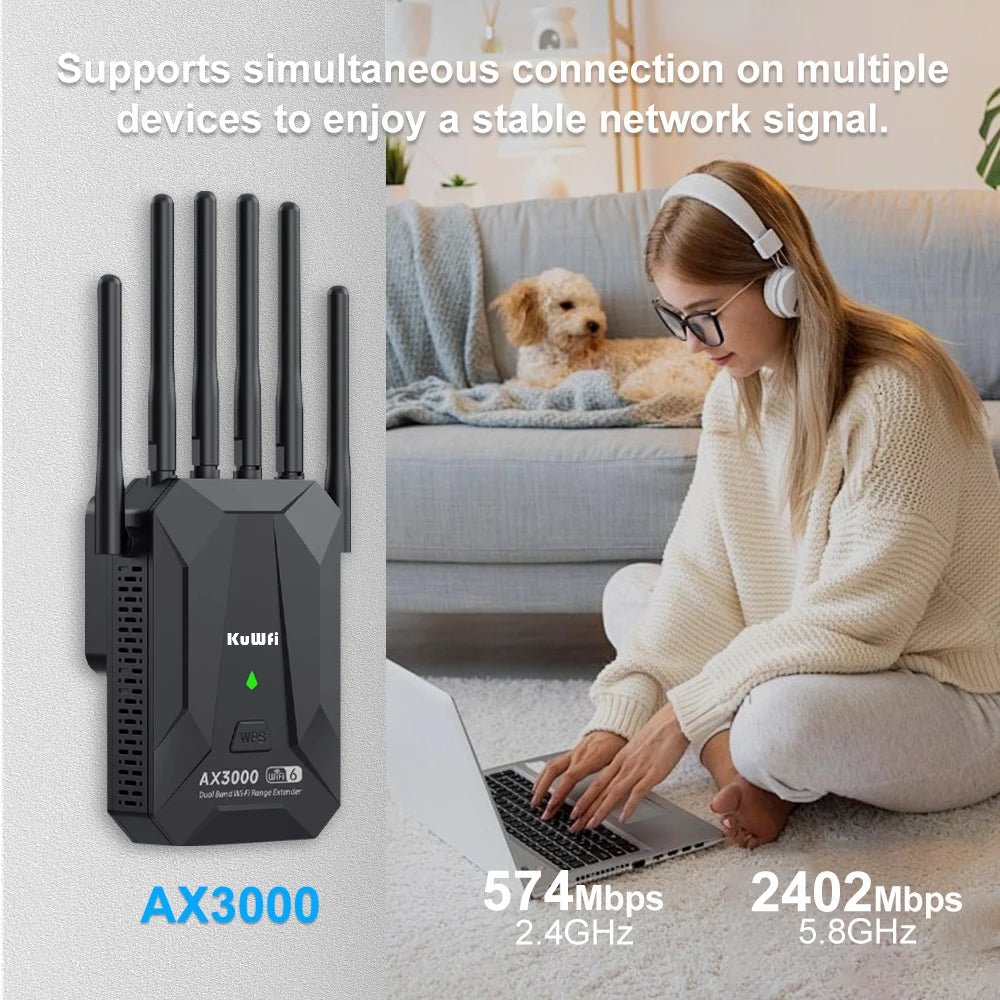 3000M Wireless WiFi Repeater 2.4Ghz 5GHz Dual Band WiFi6 Router 802.11AX Long Range WiFi Booster Signal Extender Amplifier WPS - Xlam