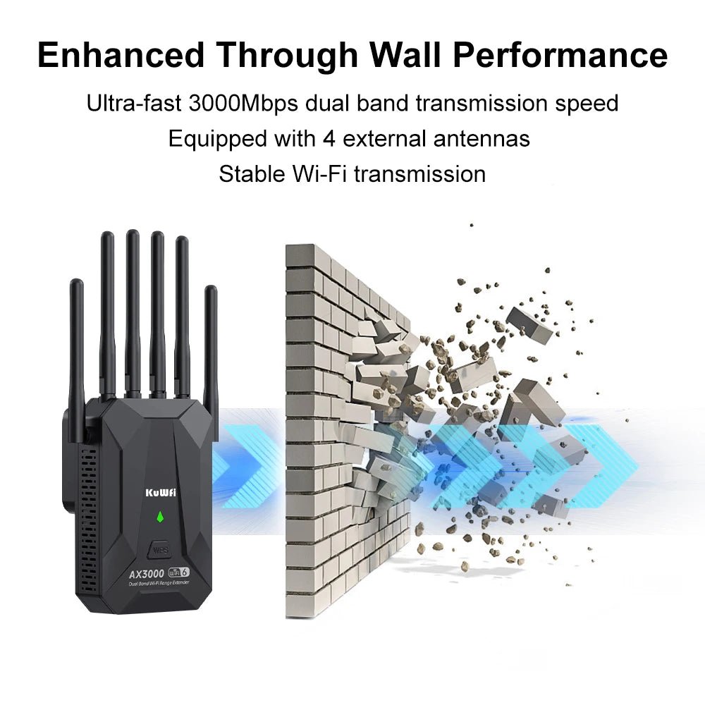 3000M Wireless WiFi Repeater 2.4Ghz 5GHz Dual Band WiFi6 Router 802.11AX Long Range WiFi Booster Signal Extender Amplifier WPS - Xlam