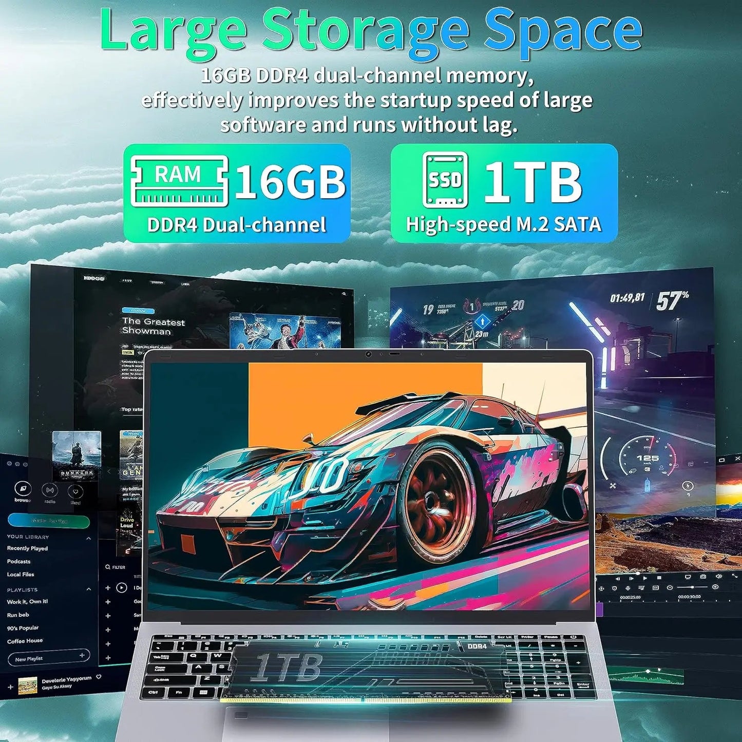 ACEKAMAS 17.3" Laptop Computer Windows 11 Pro Intel N5095 Fingerprint Office Laptops 16GB RAM 1TB SSD Portable Notebook PC Gamer - Xlam