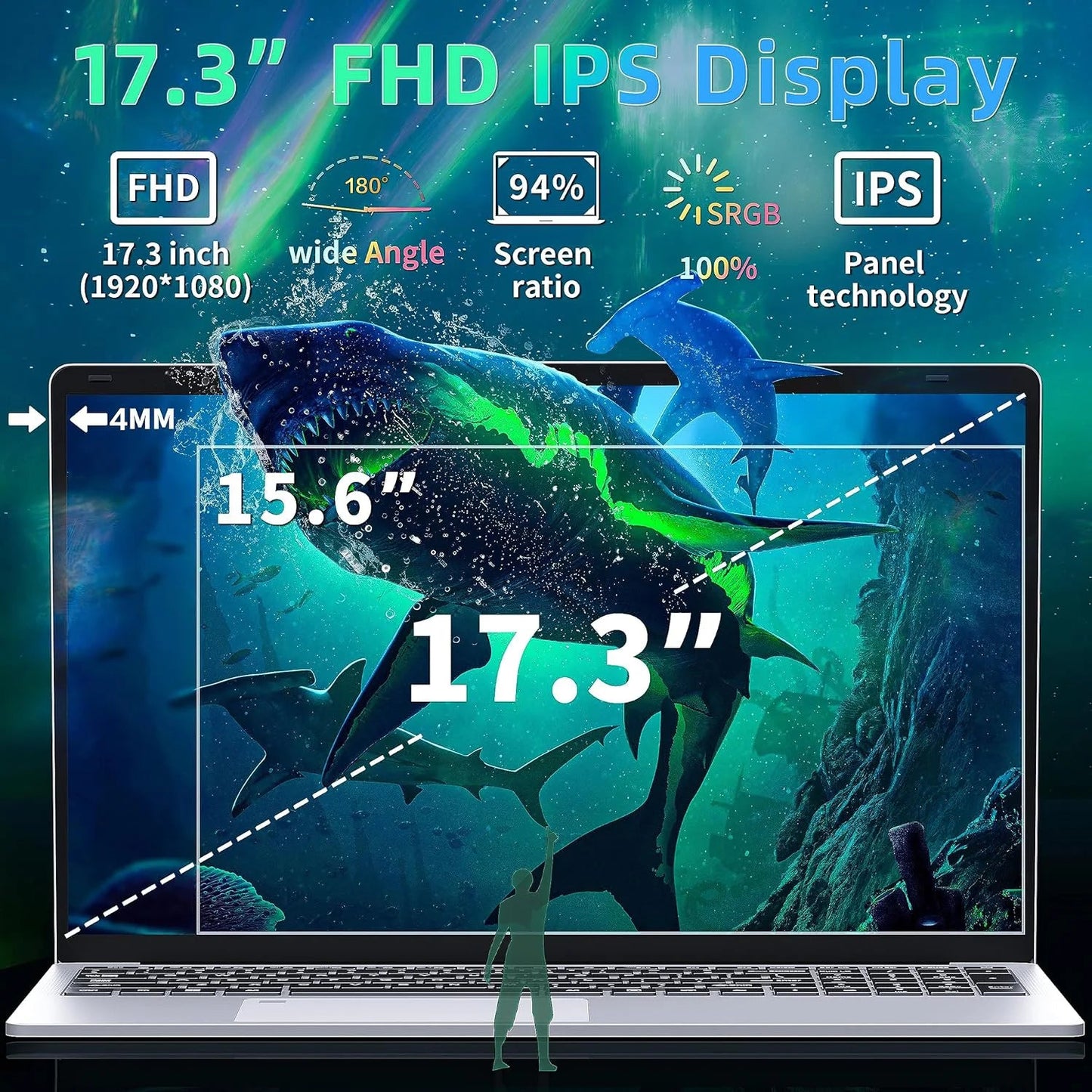 ACEKAMAS 17.3" Laptop Computer Windows 11 Pro Intel N5095 Fingerprint Office Laptops 16GB RAM 1TB SSD Portable Notebook PC Gamer - Xlam