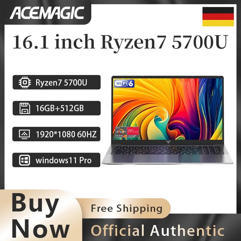 ACEMAGIC 16.1 - inch Ryzen 7 5700U gaming laptop DDR4 16GB SSD 512GB portable work game 4.3GHz backlit keyboard 1920 * 1080 Win11 - Xlam