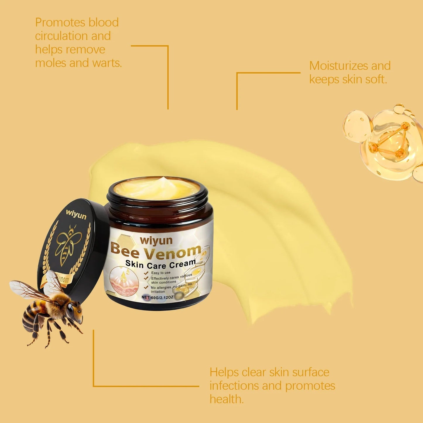발톱무Bee Venom Skin Gentle Skin Cleansing Skin Care Cream Reduce Itchiness Strengthen Barrier Moisturizing Knee Body Massage Cream - Xlam
