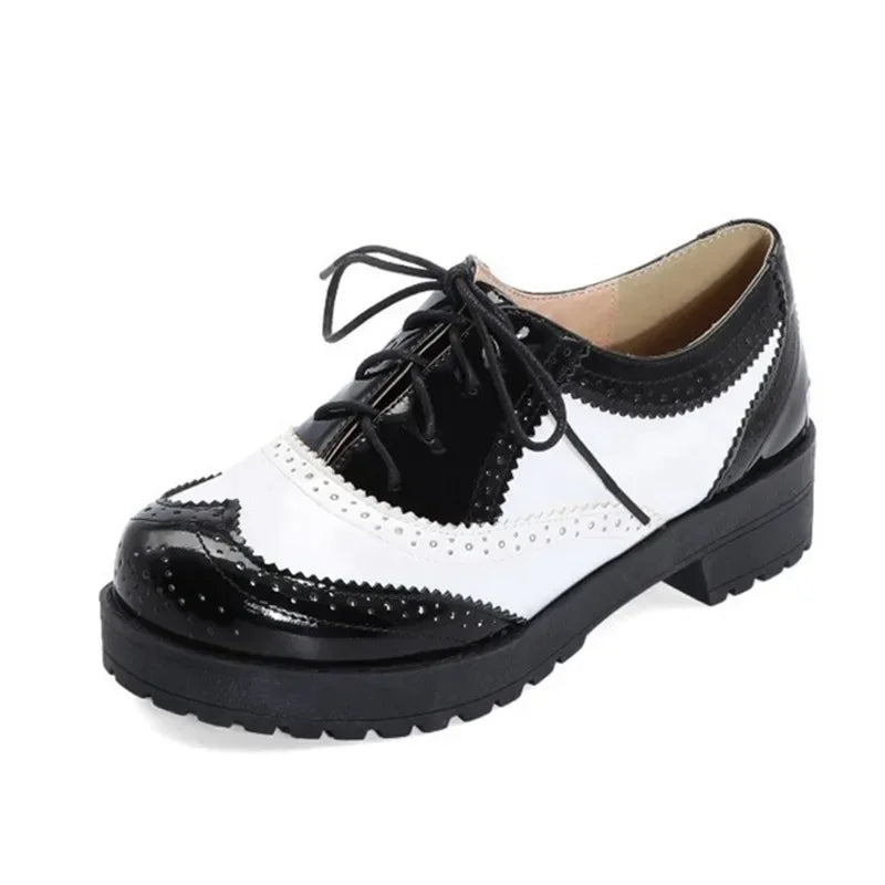 British style women brogue shoes cross tied mixed color round toe wingtip oxfords casual footwear sapatos chaussures - Xlam