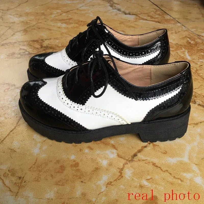 British style women brogue shoes cross tied mixed color round toe wingtip oxfords casual footwear sapatos chaussures - Xlam