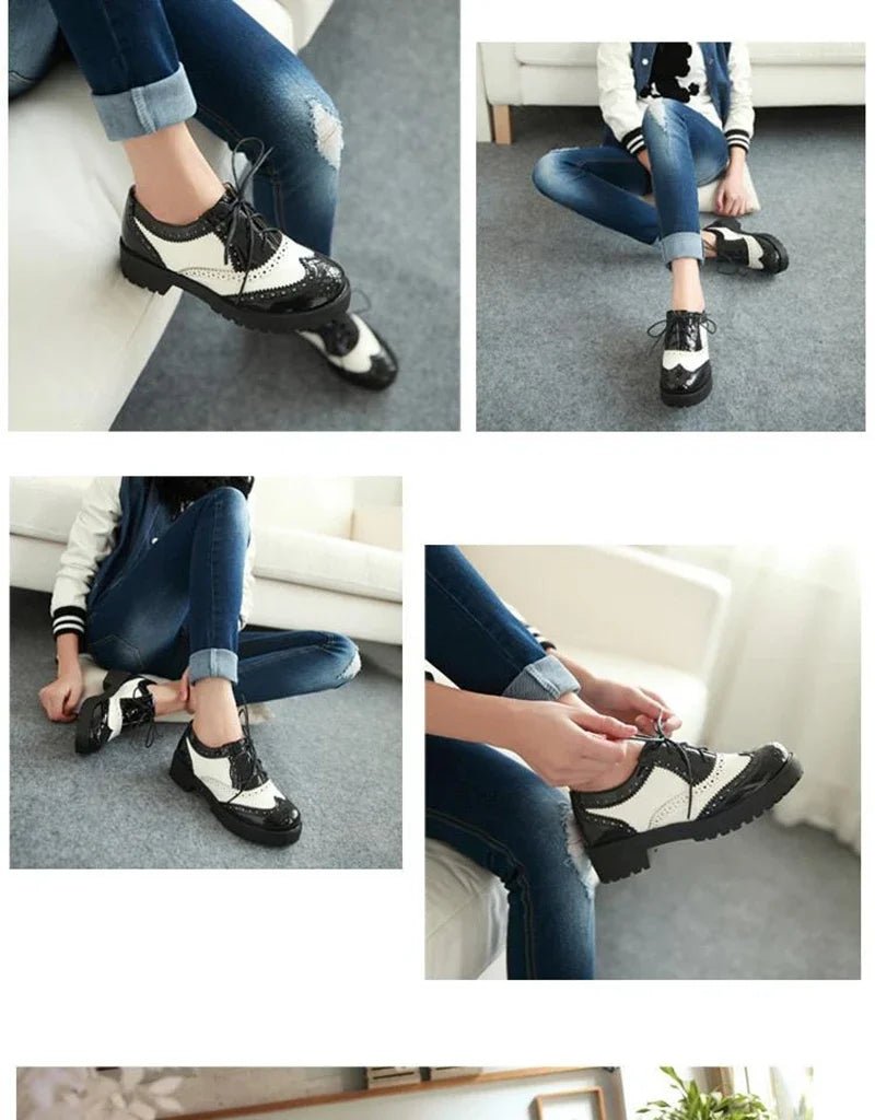 British style women brogue shoes cross tied mixed color round toe wingtip oxfords casual footwear sapatos chaussures - Xlam