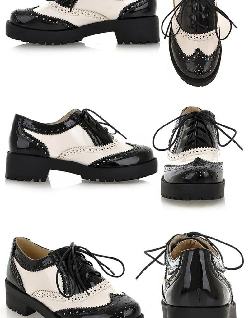 British style women brogue shoes cross tied mixed color round toe wingtip oxfords casual footwear sapatos chaussures - Xlam