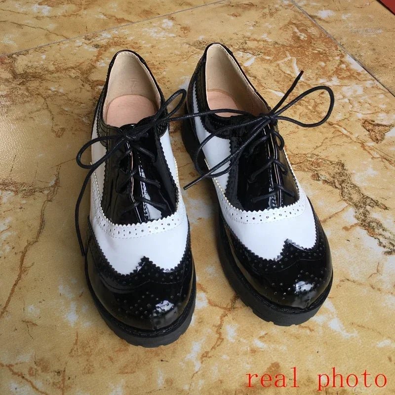 British style women brogue shoes cross tied mixed color round toe wingtip oxfords casual footwear sapatos chaussures - Xlam