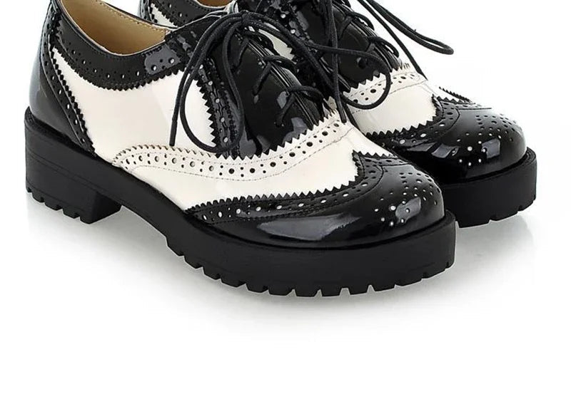 British style women brogue shoes cross tied mixed color round toe wingtip oxfords casual footwear sapatos chaussures - Xlam