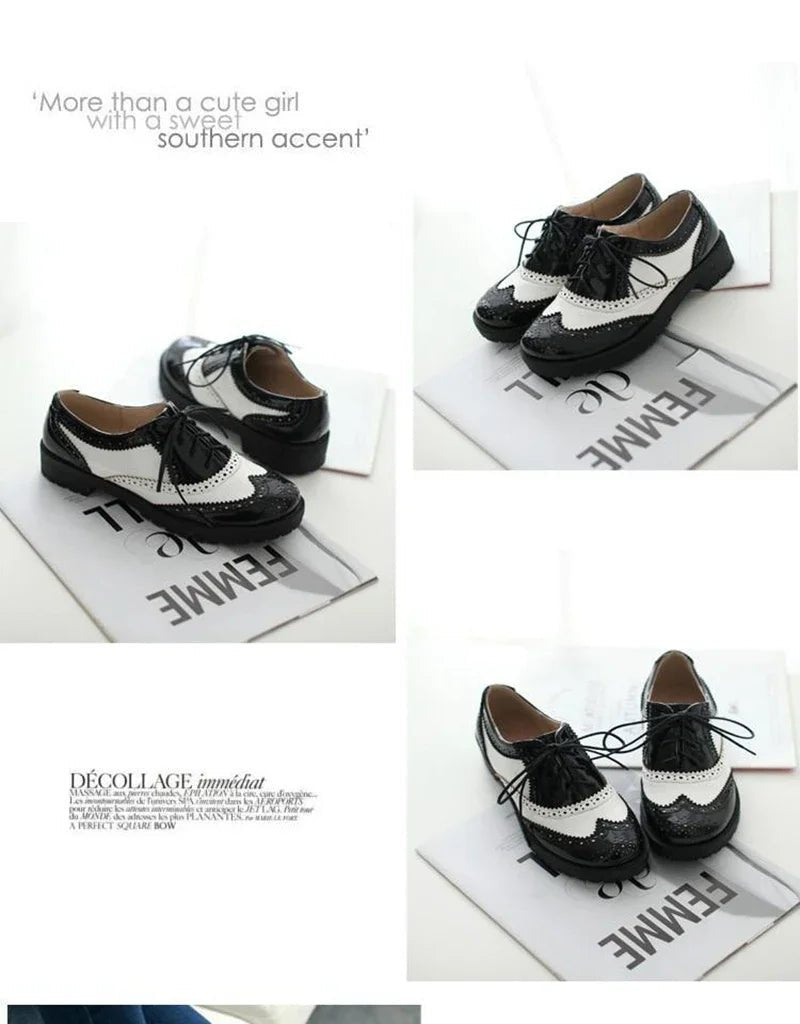 British style women brogue shoes cross tied mixed color round toe wingtip oxfords casual footwear sapatos chaussures - Xlam