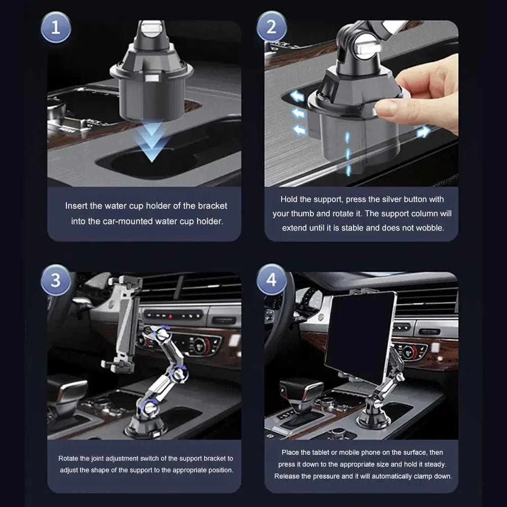 Car Mobile Phone Stand 360 - degree Rotation Adjustable Arm Universal Car Cup Holder Tablet & Phone Mount for IPad Pro - Xlam