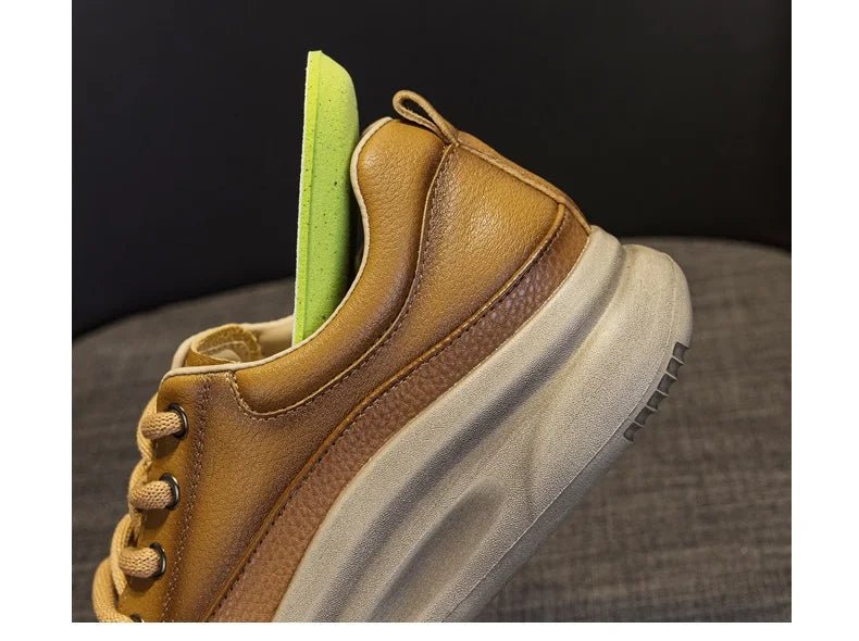 DRKANOL Fashion Women Thick Bottom Casual Sneakers Round Toe Genuine Cow Leather Chunky Platform Lace - Up Lightweight Shoes Lady - Xlam