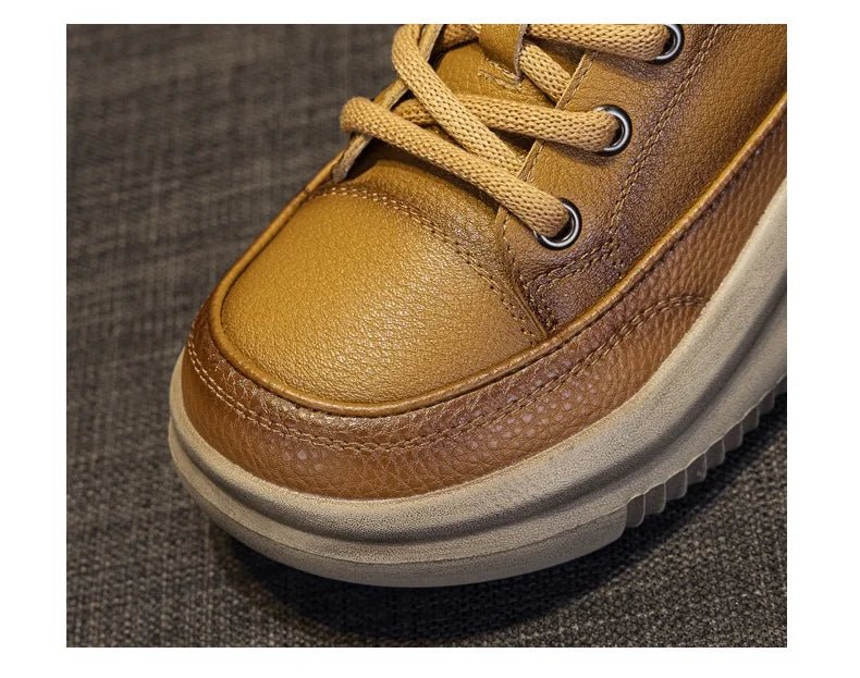 DRKANOL Fashion Women Thick Bottom Casual Sneakers Round Toe Genuine Cow Leather Chunky Platform Lace - Up Lightweight Shoes Lady - Xlam