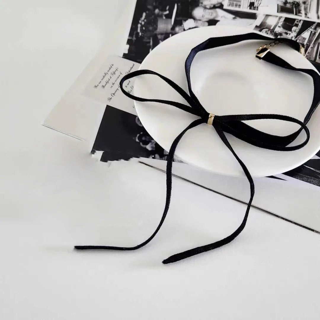 Gothic Bows Pendant Necklace Adjustable Velvets Chains Choker Elegant Braideds Bows Neckchain Jewelry for Women Girls - Xlam
