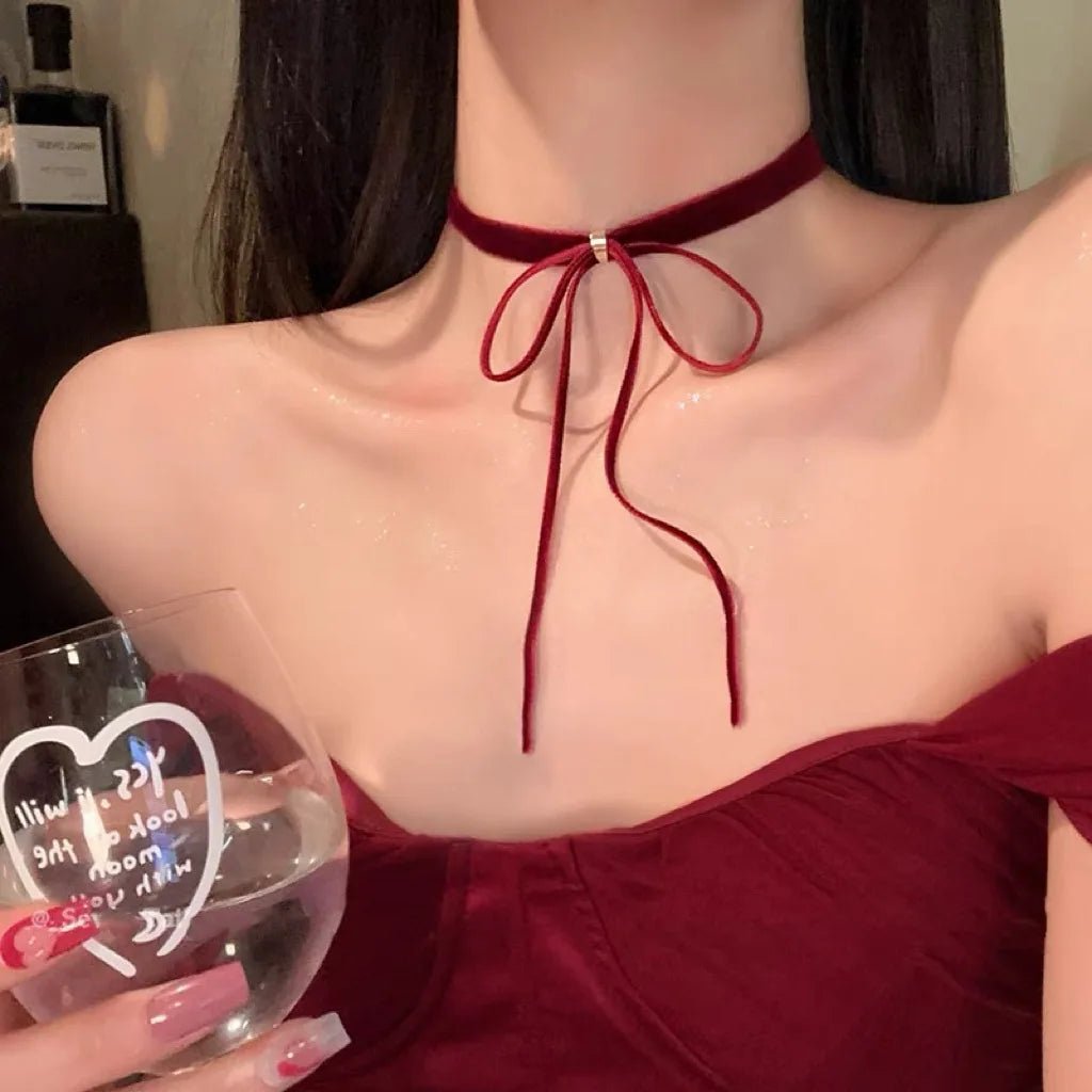 Gothic Bows Pendant Necklace Adjustable Velvets Chains Choker Elegant Braideds Bows Neckchain Jewelry for Women Girls - Xlam