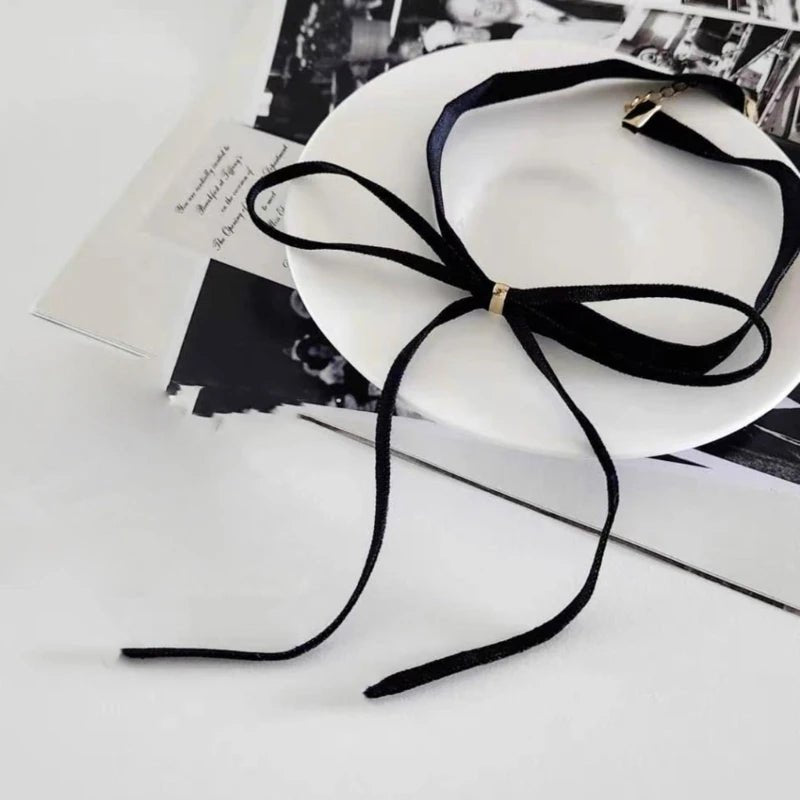 Gothic Bows Pendant Necklace Adjustable Velvets Chains Choker Elegant Braideds Bows Neckchain Jewelry for Women Girls - Xlam