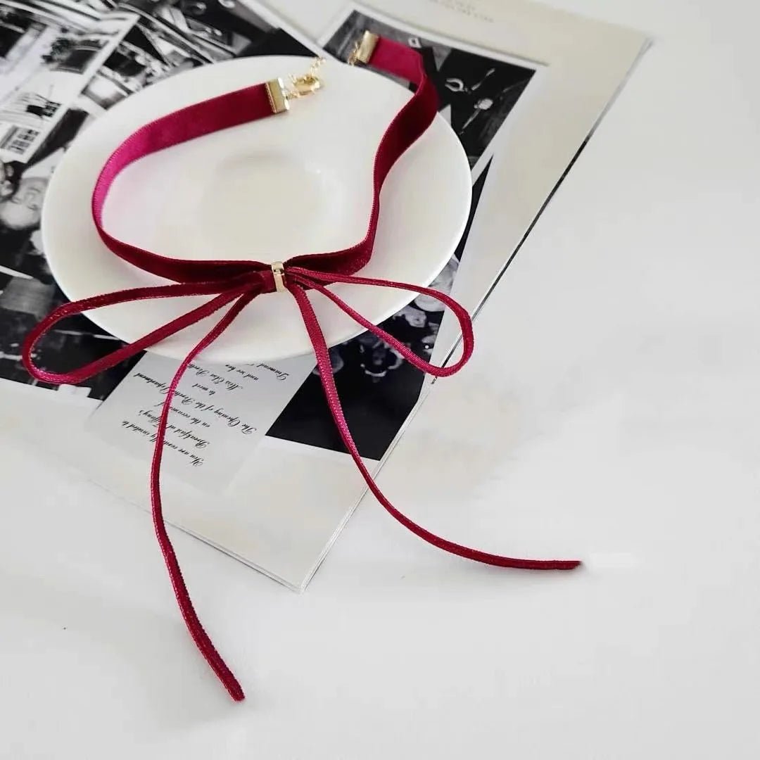 Gothic Bows Pendant Necklace Adjustable Velvets Chains Choker Elegant Braideds Bows Neckchain Jewelry for Women Girls - Xlam