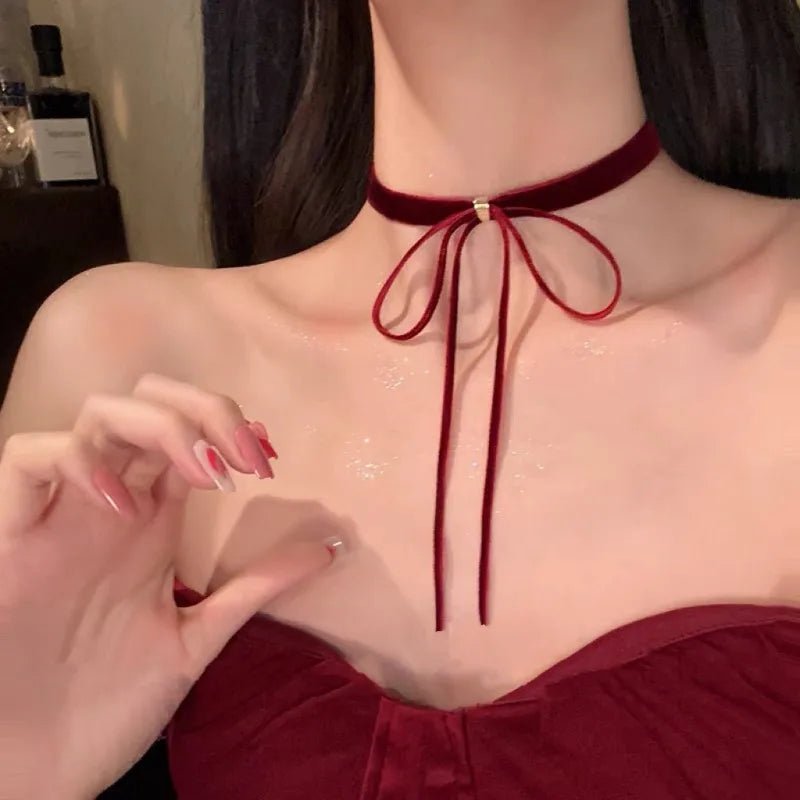 Gothic Bows Pendant Necklace Adjustable Velvets Chains Choker Elegant Braideds Bows Neckchain Jewelry for Women Girls - Xlam