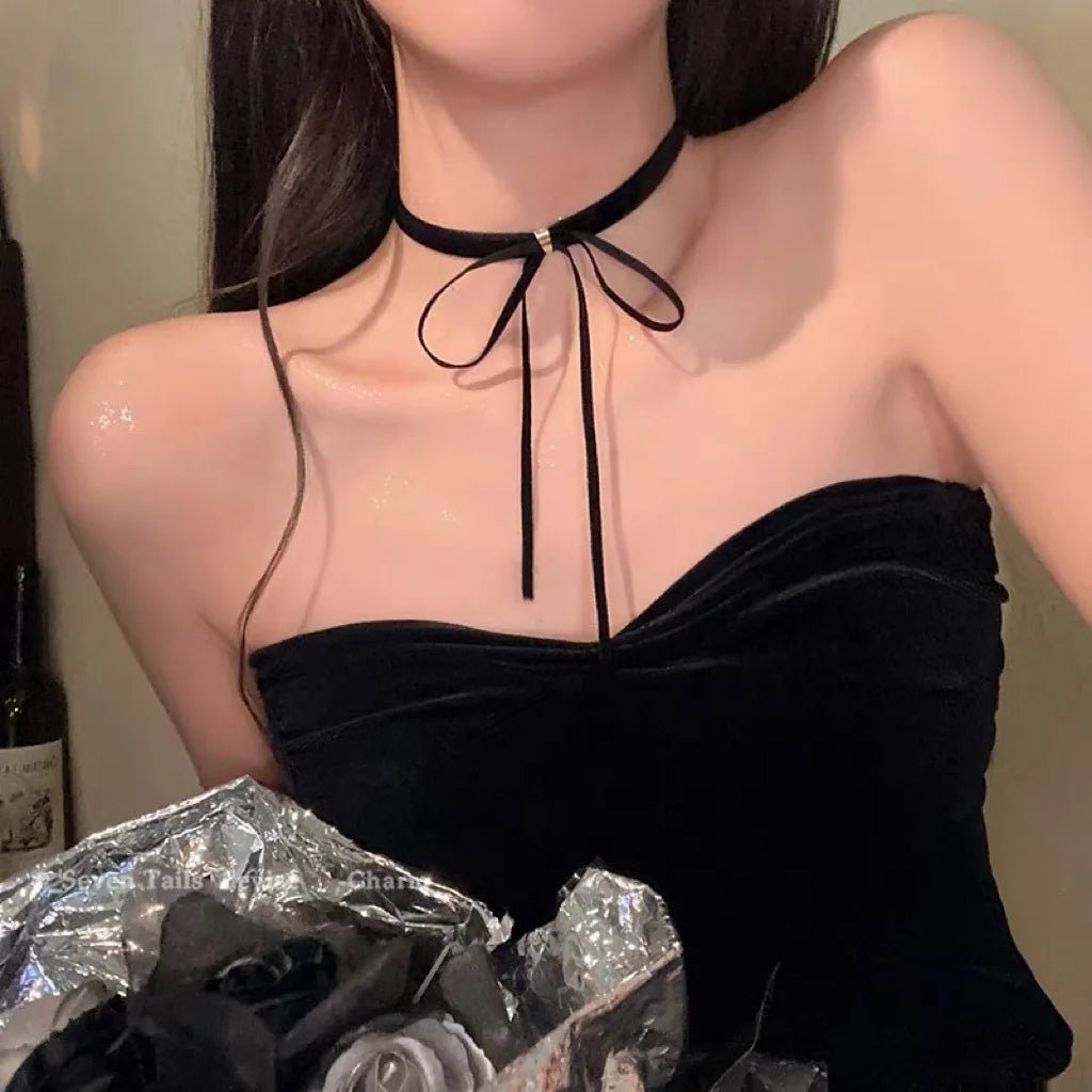 Gothic Bows Pendant Necklace Adjustable Velvets Chains Choker Elegant Braideds Bows Neckchain Jewelry for Women Girls - Xlam
