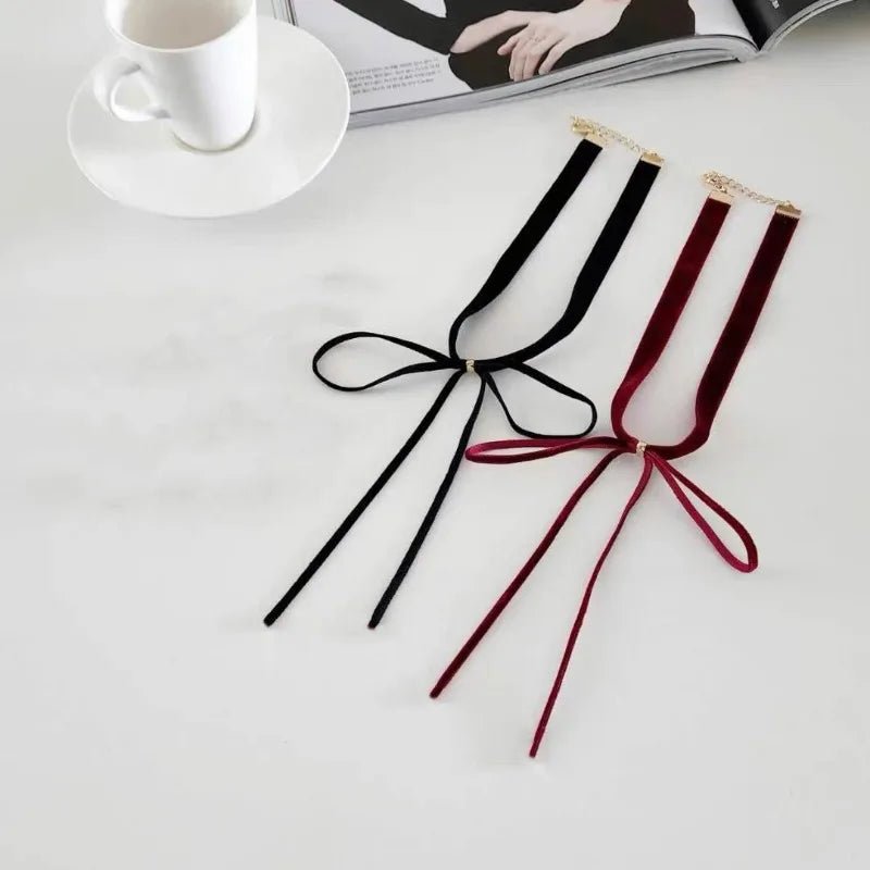 Gothic Bows Pendant Necklace Adjustable Velvets Chains Choker Elegant Braideds Bows Neckchain Jewelry for Women Girls - Xlam