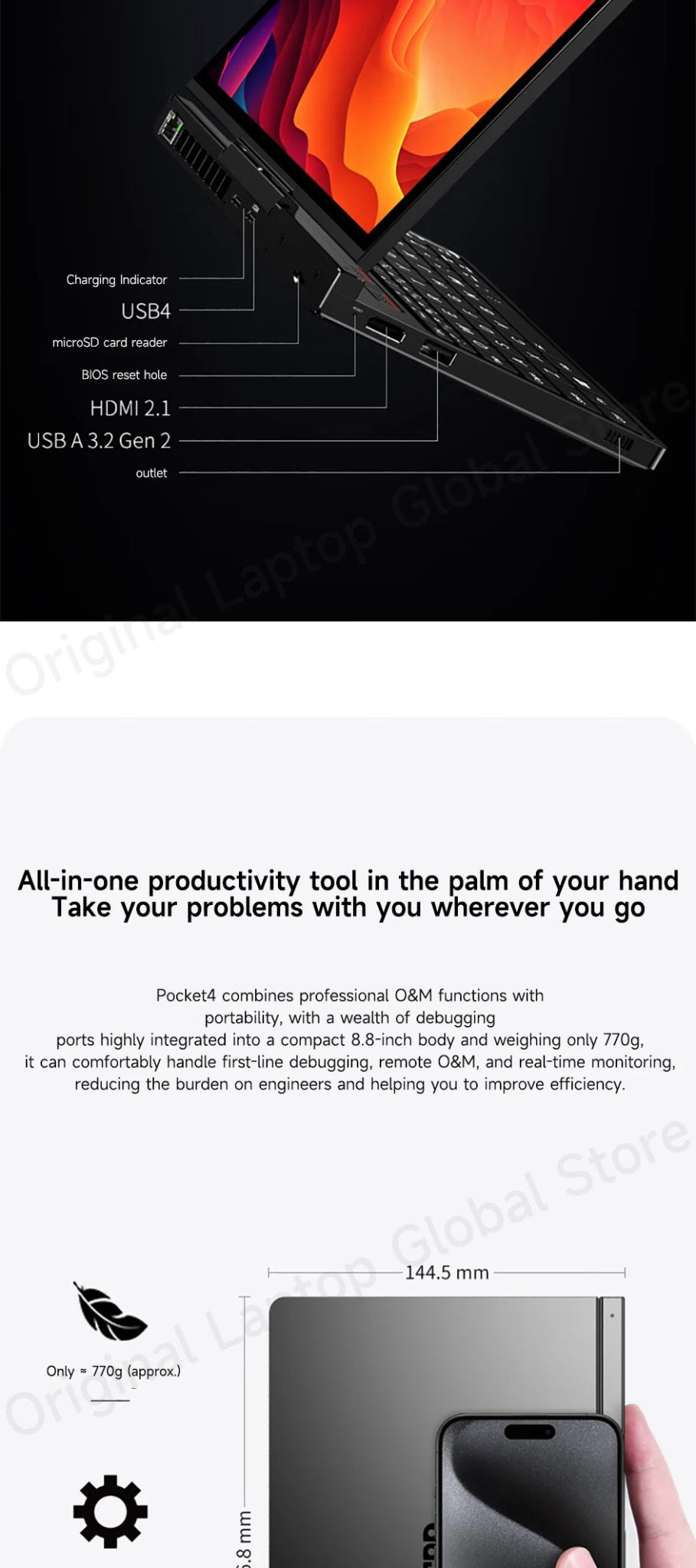 GPD Pocket 4 2025 AMD AI 9 HX 370 32GB/64GB RAM 2TB/4TB SSD 8.8 - inch 2.5K resolution 144 Hz refresh rate mini laptop - Xlam