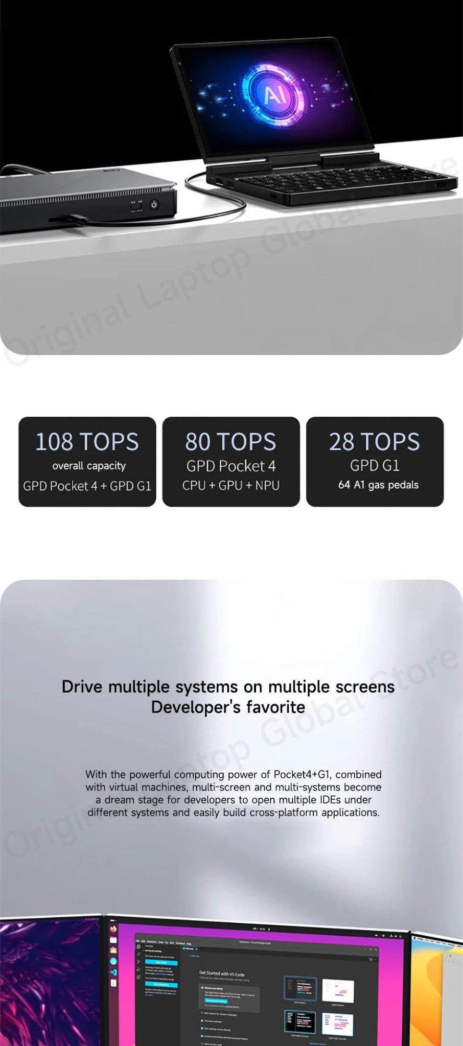 GPD Pocket 4 2025 AMD AI 9 HX 370 32GB/64GB RAM 2TB/4TB SSD 8.8 - inch 2.5K resolution 144 Hz refresh rate mini laptop - Xlam