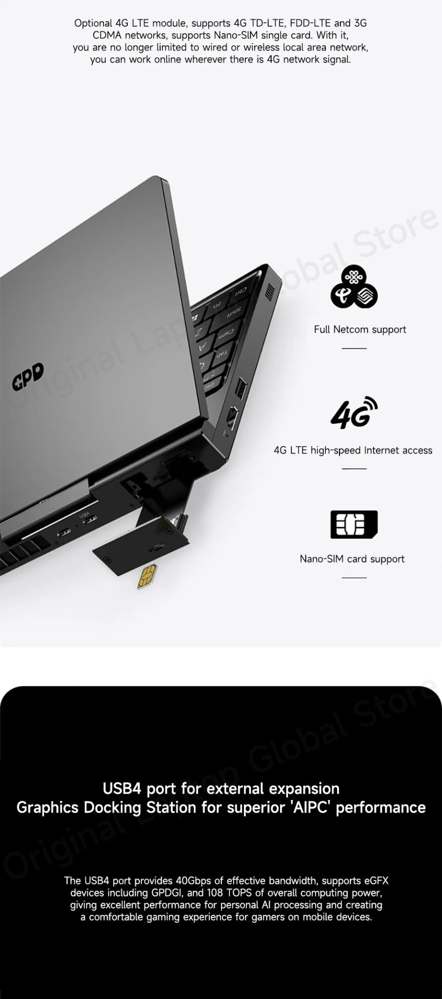 GPD Pocket 4 2025 AMD AI 9 HX 370 32GB/64GB RAM 2TB/4TB SSD 8.8 - inch 2.5K resolution 144 Hz refresh rate mini laptop - Xlam