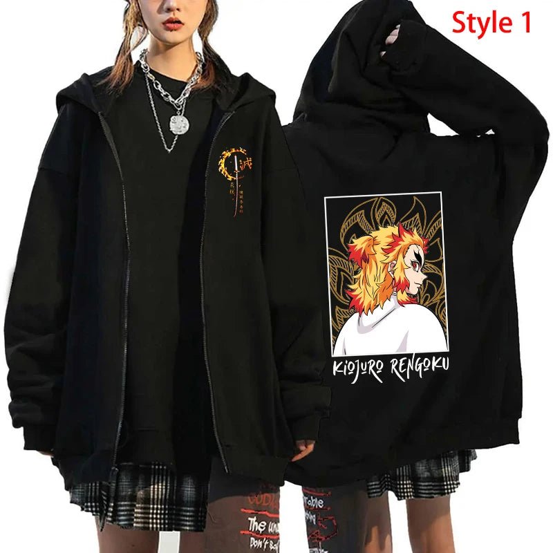 Hot Anime Rengoku Kyoujurou Printing Zipper Coat Clothes Fashion Loose Hoodie Men Women Sweatshirt Zipper Streetwear Hoodies - Xlam