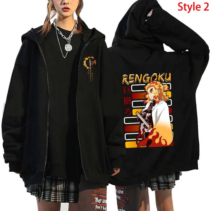 Hot Anime Rengoku Kyoujurou Printing Zipper Coat Clothes Fashion Loose Hoodie Men Women Sweatshirt Zipper Streetwear Hoodies - Xlam