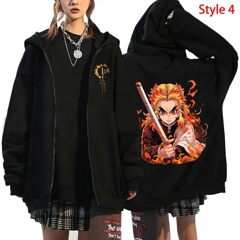 Hot Anime Rengoku Kyoujurou Printing Zipper Coat Clothes Fashion Loose Hoodie Men Women Sweatshirt Zipper Streetwear Hoodies - Xlam
