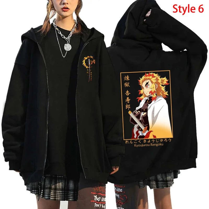Hot Anime Rengoku Kyoujurou Printing Zipper Coat Clothes Fashion Loose Hoodie Men Women Sweatshirt Zipper Streetwear Hoodies - Xlam