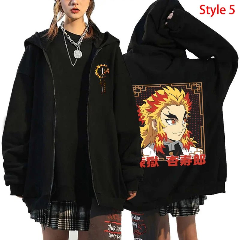 Hot Anime Rengoku Kyoujurou Printing Zipper Coat Clothes Fashion Loose Hoodie Men Women Sweatshirt Zipper Streetwear Hoodies - Xlam