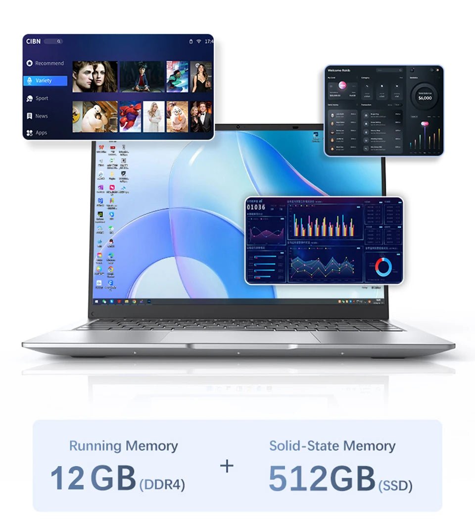 Laptop Computer Windows 11 Pro Intel Atom A3950 2025 Notebook PC 12GB RAM 512GB 1TB 2TB SSD 1920*1080P Office Study Computer - Xlam