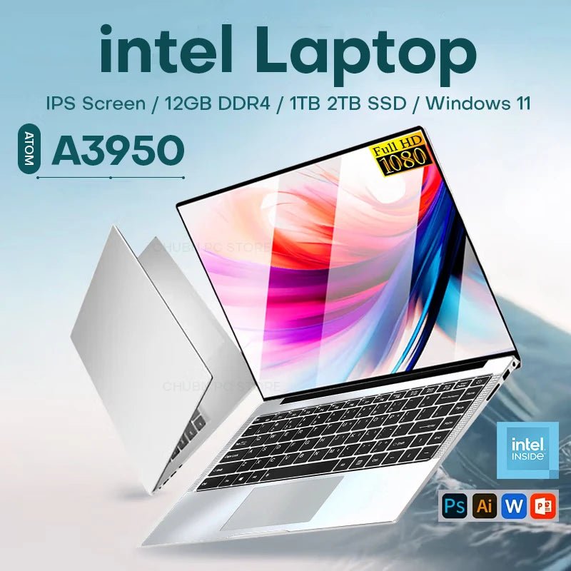 Laptop Computer Windows 11 Pro Intel Atom A3950 2025 Notebook PC 12GB RAM 512GB 1TB 2TB SSD 1920*1080P Office Study Computer - Xlam