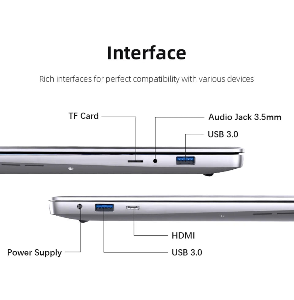 Laptop Computer Windows 11 Pro Intel Atom A3950 2025 Notebook PC 12GB RAM 512GB 1TB 2TB SSD 1920*1080P Office Study Computer - Xlam
