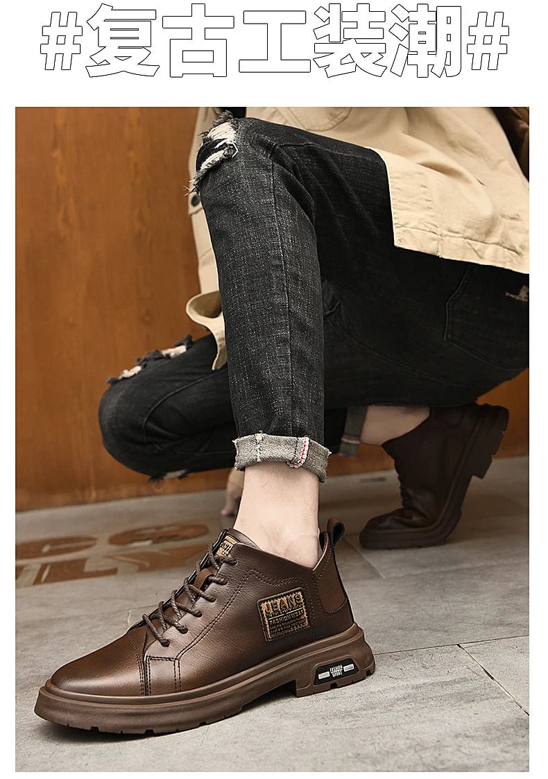 Men Genuine Leather Heightening Shoes Comfort Lace Up Casual Elevator Shoes Commerce Breathable Height Increase Insole 8CM Sport - Xlam