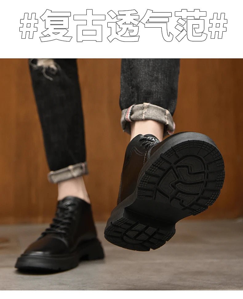 Men Genuine Leather Heightening Shoes Comfort Lace Up Casual Elevator Shoes Commerce Breathable Height Increase Insole 8CM Sport - Xlam