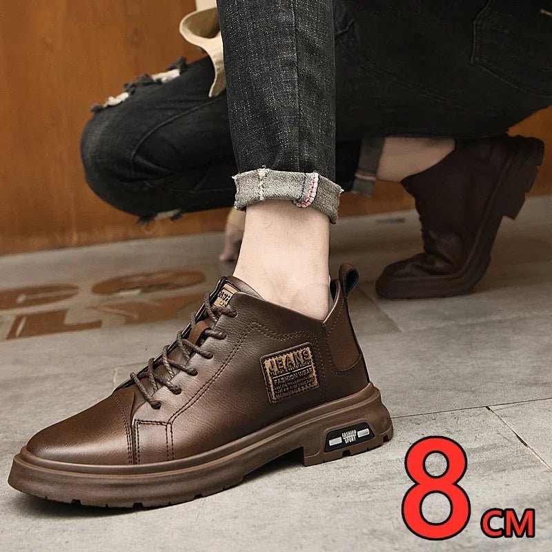 Men Genuine Leather Heightening Shoes Comfort Lace Up Casual Elevator Shoes Commerce Breathable Height Increase Insole 8CM Sport - Xlam