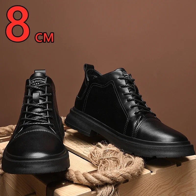 Men Genuine Leather Heightening Shoes Comfort Lace Up Casual Elevator Shoes Commerce Breathable Height Increase Insole 8CM Sport - Xlam