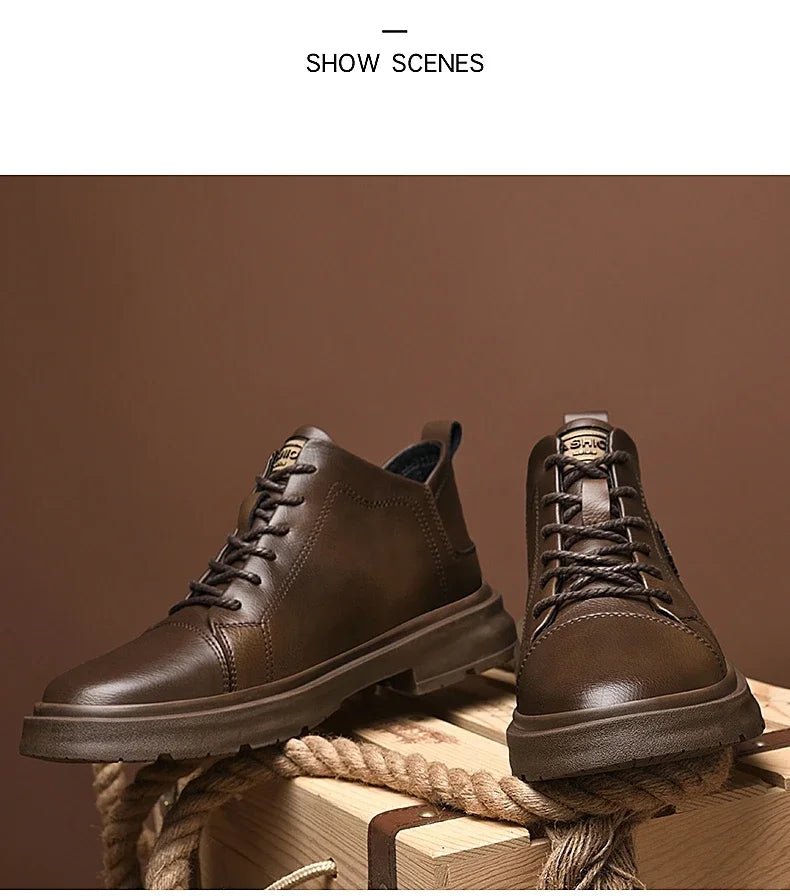 Men Genuine Leather Heightening Shoes Comfort Lace Up Casual Elevator Shoes Commerce Breathable Height Increase Insole 8CM Sport - Xlam