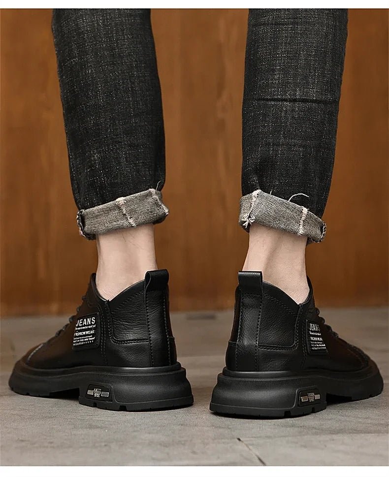 Men Genuine Leather Heightening Shoes Comfort Lace Up Casual Elevator Shoes Commerce Breathable Height Increase Insole 8CM Sport - Xlam
