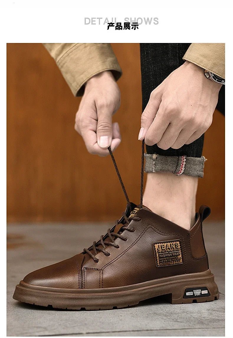Men Genuine Leather Heightening Shoes Comfort Lace Up Casual Elevator Shoes Commerce Breathable Height Increase Insole 8CM Sport - Xlam