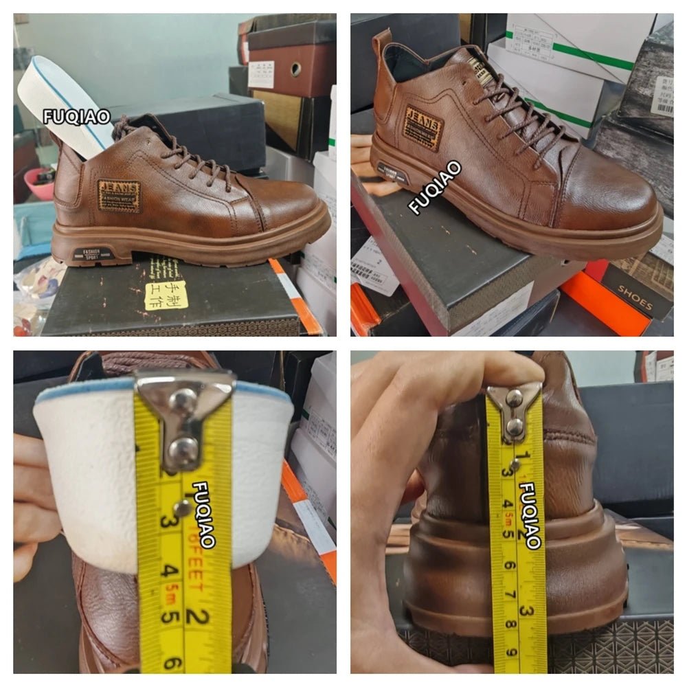 Men Genuine Leather Heightening Shoes Comfort Lace Up Casual Elevator Shoes Commerce Breathable Height Increase Insole 8CM Sport - Xlam
