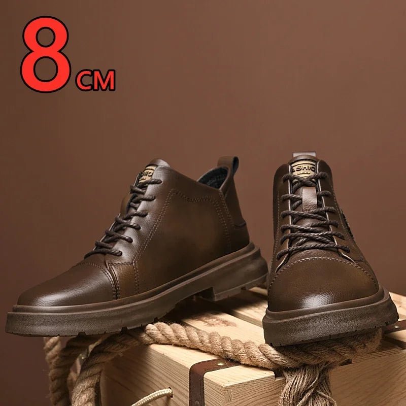Men Genuine Leather Heightening Shoes Comfort Lace Up Casual Elevator Shoes Commerce Breathable Height Increase Insole 8CM Sport - Xlam