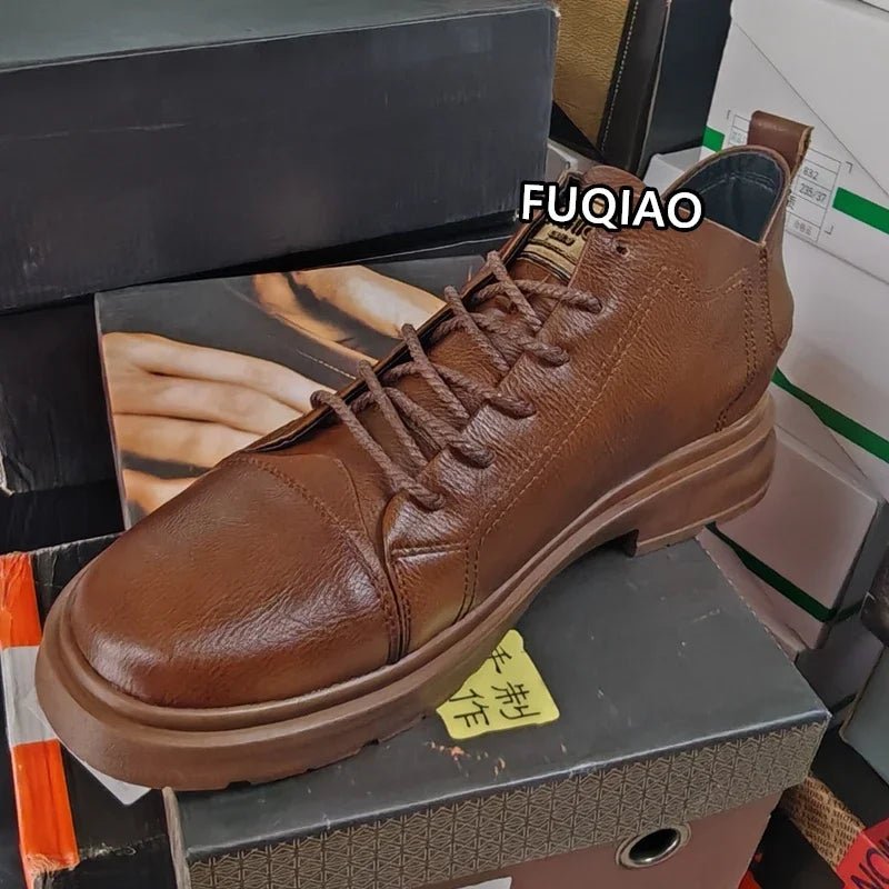 Men Genuine Leather Heightening Shoes Comfort Lace Up Casual Elevator Shoes Commerce Breathable Height Increase Insole 8CM Sport - Xlam