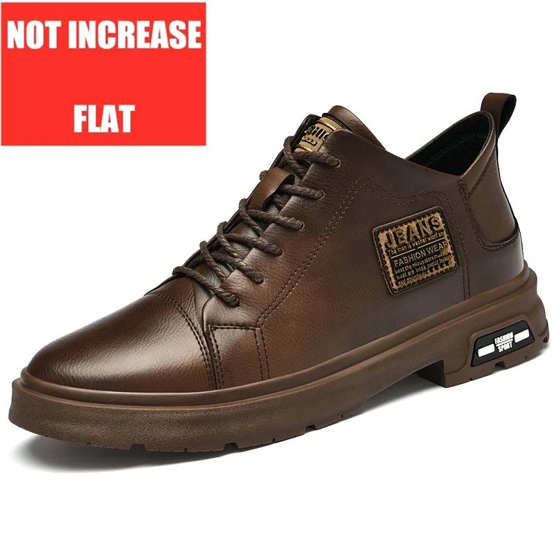 Men Genuine Leather Heightening Shoes Comfort Lace Up Casual Elevator Shoes Commerce Breathable Height Increase Insole 8CM Sport - Xlam